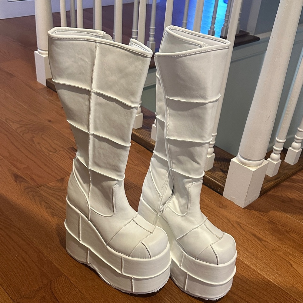 Demonia White Platform Boots